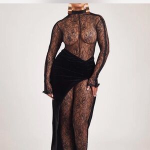 Bbxbrand catsuit and skirt.